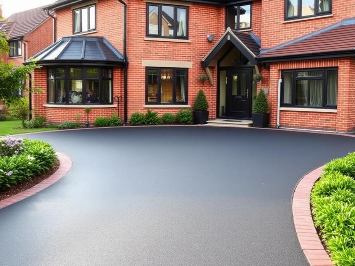 Sweeping resin driveway, Weybridge
